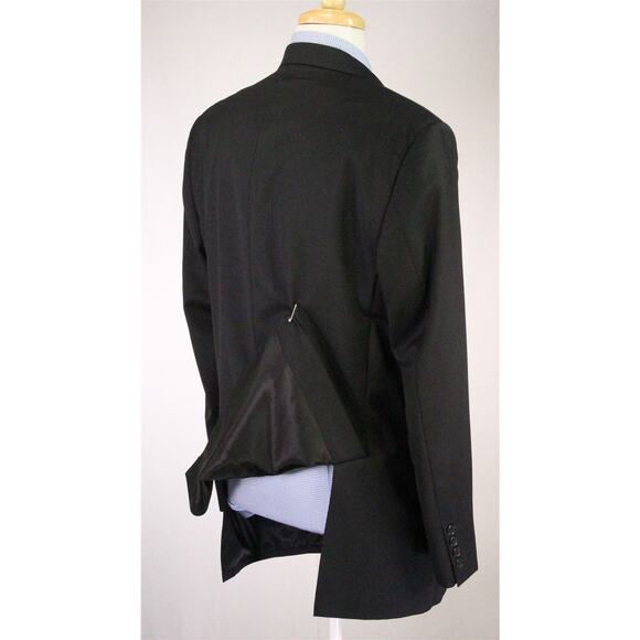 Naldini Solid Black Super 150's Wool 3-Btn Blazer Jacket Hand Tailored 42R - Picture 7 of 13